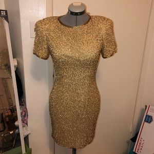 AJ Bari vintage beaded golden 80 dress